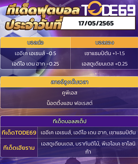 ทีเด็ดบอล tode 17/5/65